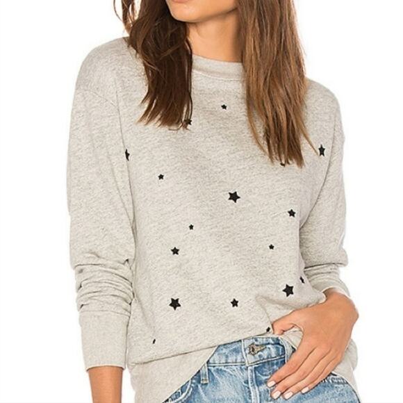 MONROW Cozy Stardust Flocking Star Sweatshirt Gray Athleisure Loungewear Soft  L - Picture 2 of 11